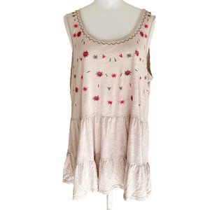 Baby Doll Embroidered Sleeveless Tan Blouse Tank Top T Shirt Size 18/20 2X